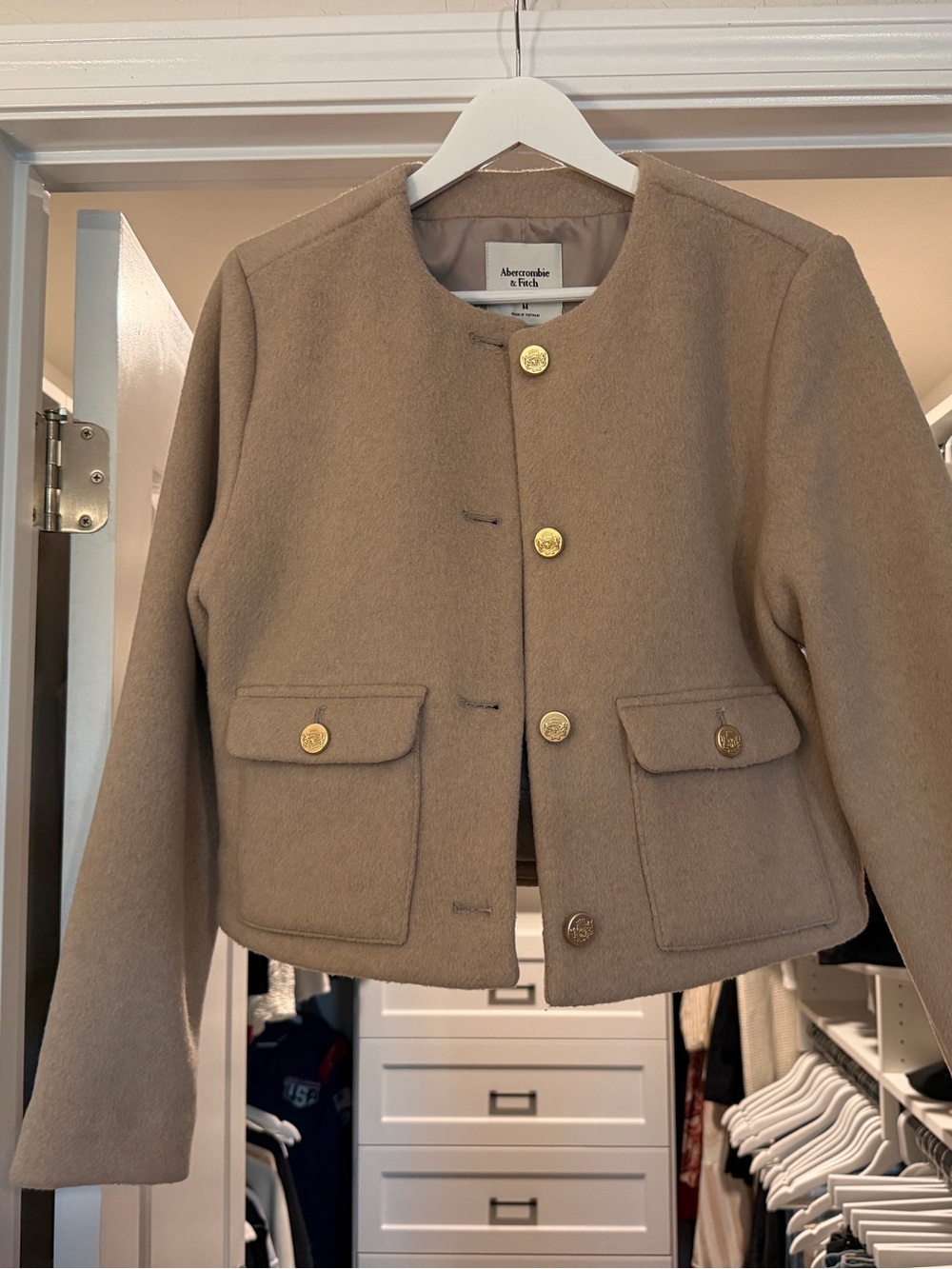 Abercrombie & Fitch Women's Camel Button-Front Wool Jacket